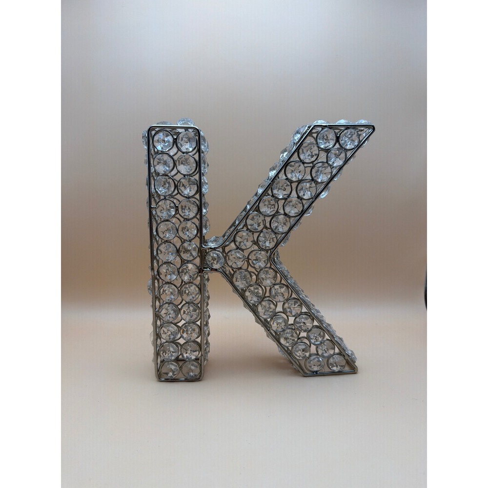 Silver Crystal Letter K Decorative Monogram Figurine Glam Home Decor 8.5 Inch